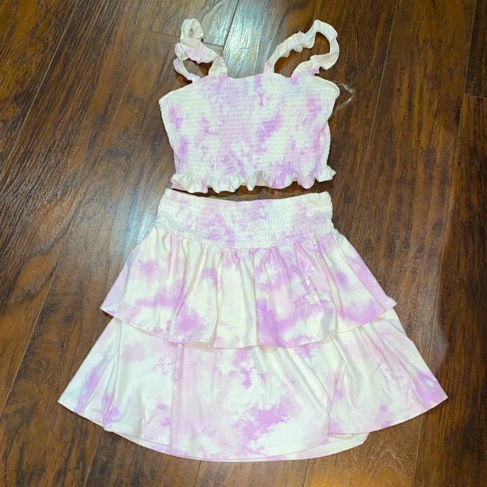 Derek Heart Purple & white tie dye skirt and tank 2-piece set
